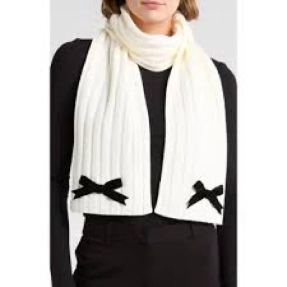 Kate Spade Cream Scarf with Black Velvet Bows - Picture 1 of 4